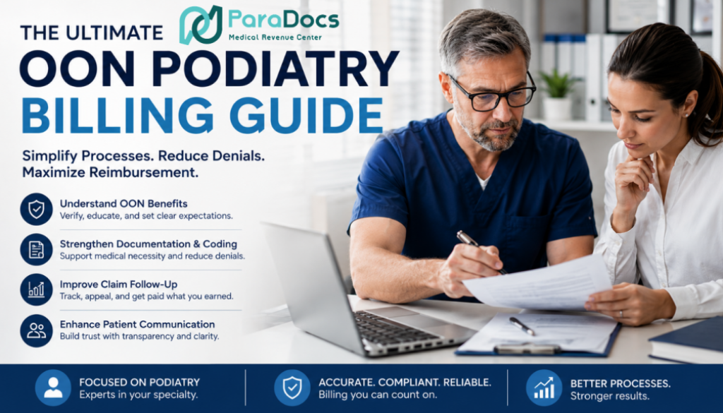 The Ultimate Out-of-Network OON Podiatry Billing Guide Why Many Podiatry Practices Struggle with OON Claims—and How to Get Paid Correctly - Paradocs MRC Blog Featured IMG